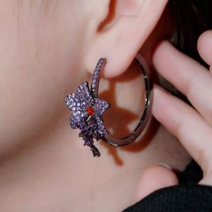 Elegant Purple Floral Hoop Earrings